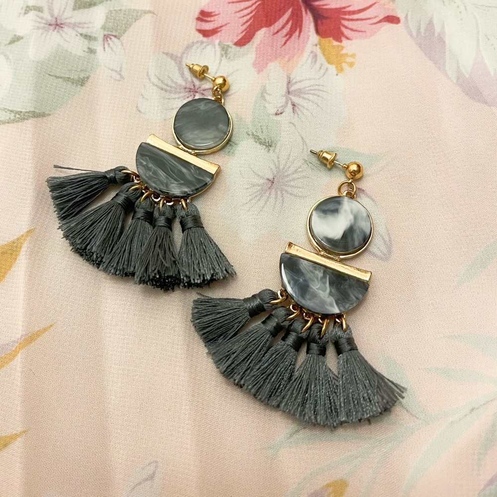Tassel Dangle Earrings in Charcoal Blue